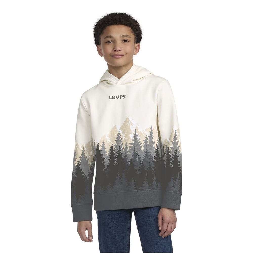 Levi's White and Gray Hoodie with Forest Design